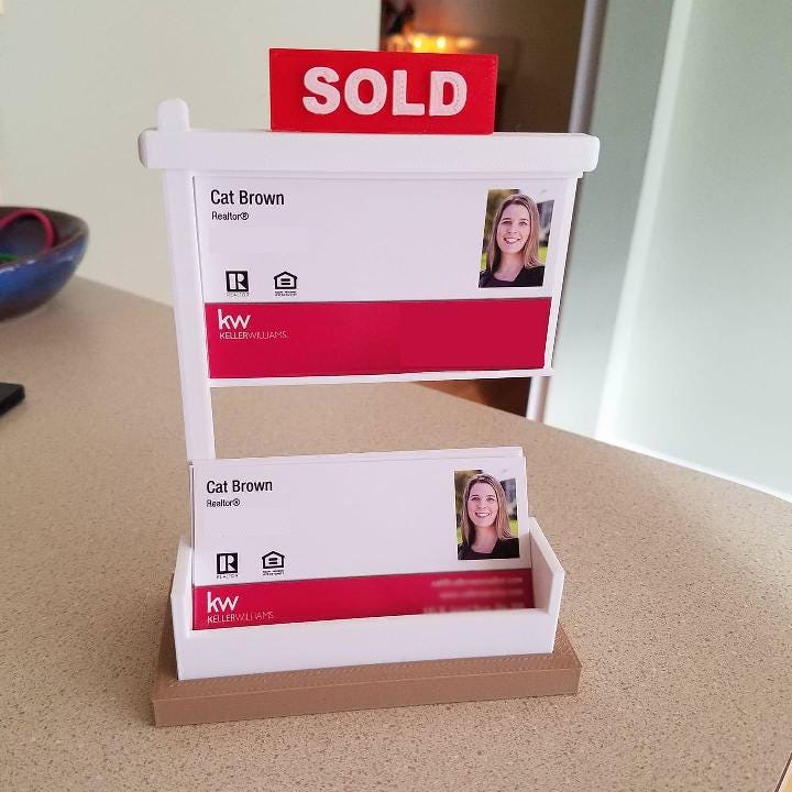 Real Estate Business Card Holder, 3D Printed Realtor Card Display, Sold Sign Desk Organizer, Realtor Closing Gift