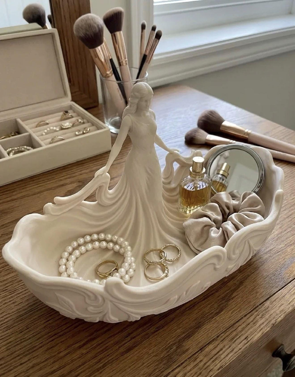 Goddess Figural Bowl Vanity Catchall — 3D Printed Decorative Dish — Jewelry Tray — Home Decor — Art Nouveau Style