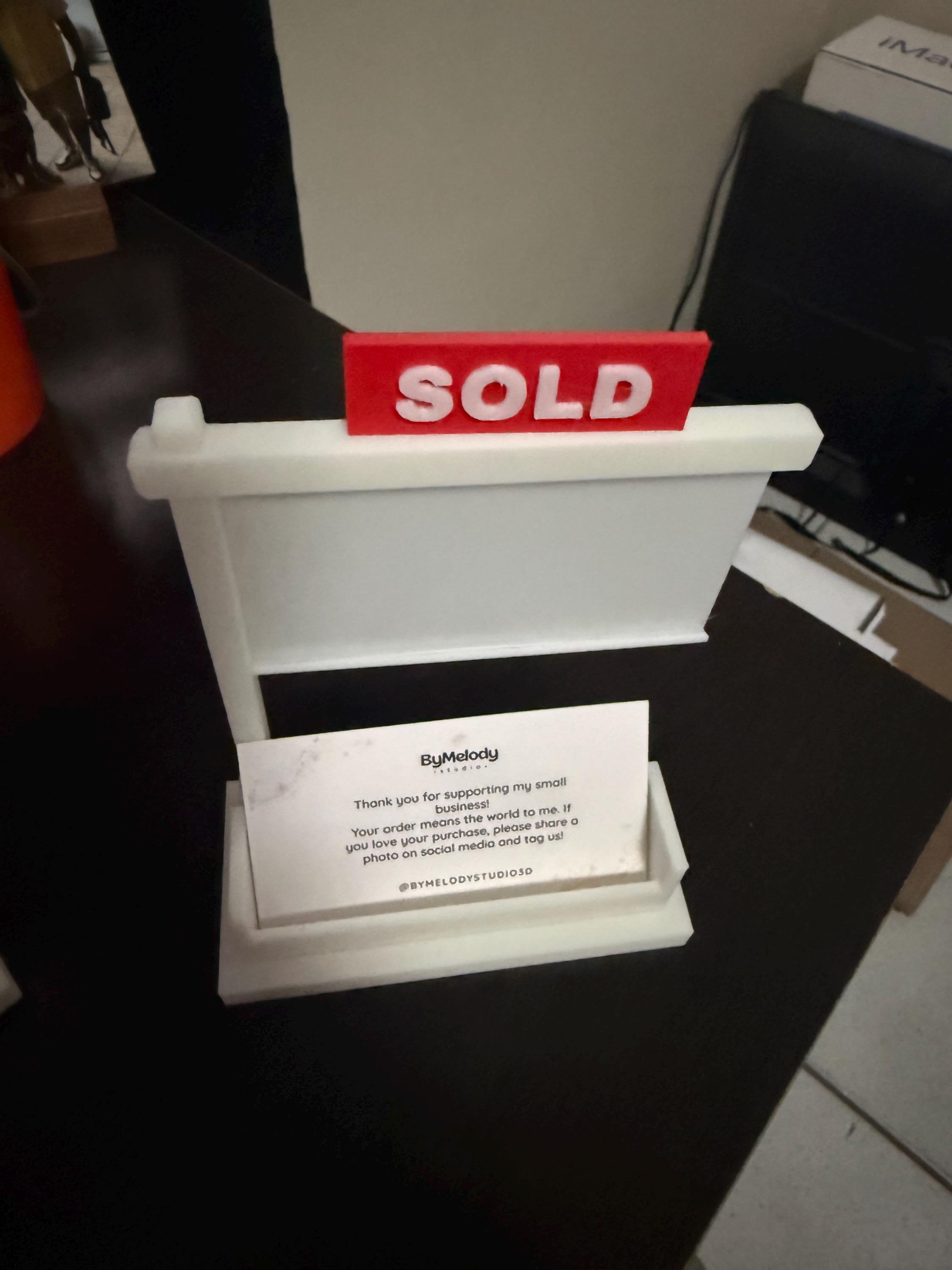 Real Estate Business Card Holder, 3D Printed Realtor Card Display, Sold Sign Desk Organizer, Realtor Closing Gift